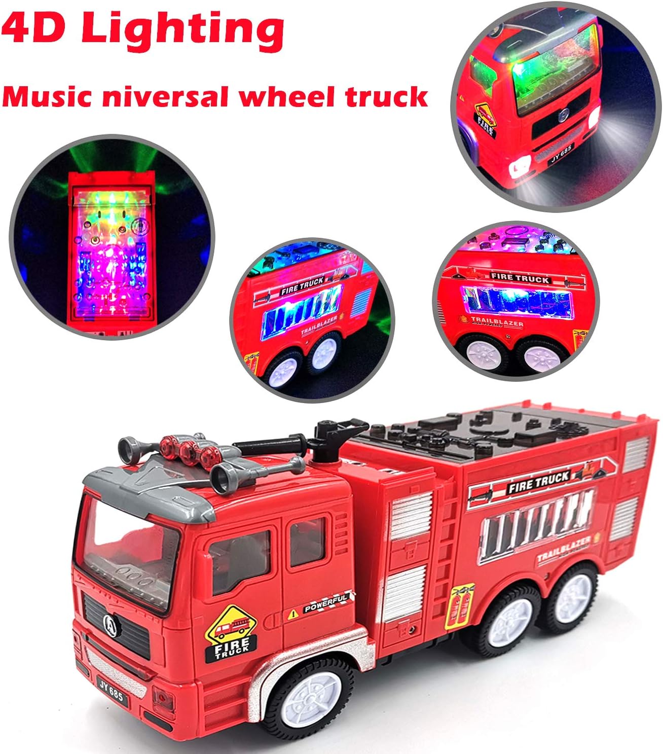 Electric Fire Truck with Bright Flashing 4D Lights & Real Siren Sounds