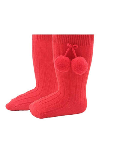 Pom Pom Red Socks-Socks-Children-Clothing-Cutsie Bobbs