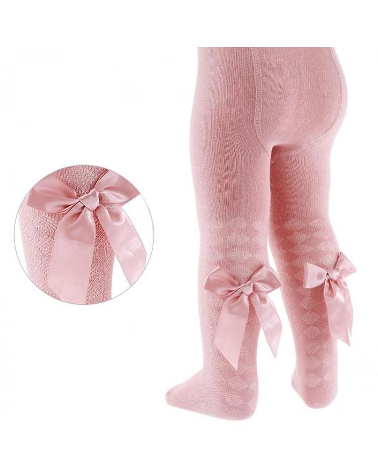 Soft Touch Dusty Pink Bow Tights-Tights-Children-Clothing-Cutsie Bobbs