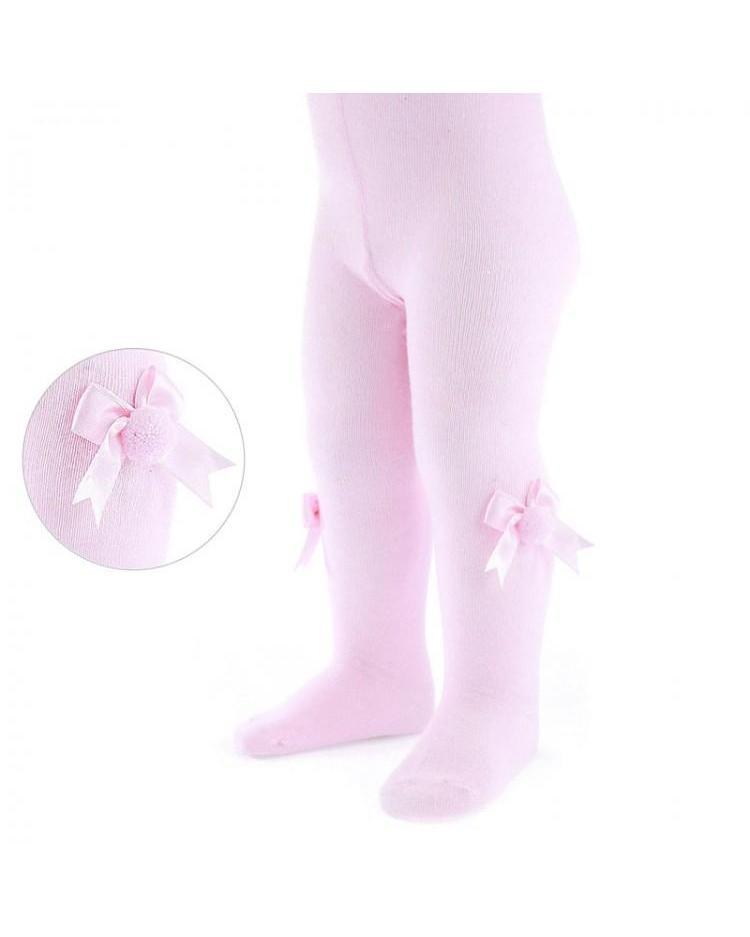 Soft Touch Pink Pom Bow Tights-Tights-Children-Clothing-Cutsie Bobbs